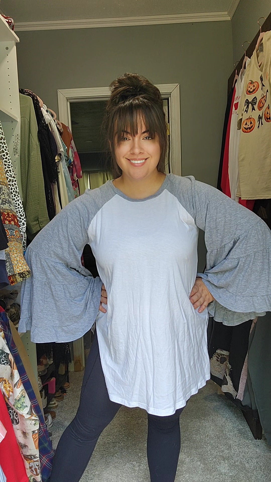 Bell Sleeve Baseball Tee - Gray